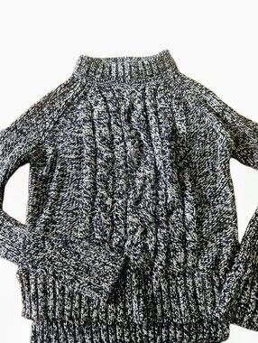 Black & White Marled Cable Mock neck Sweater